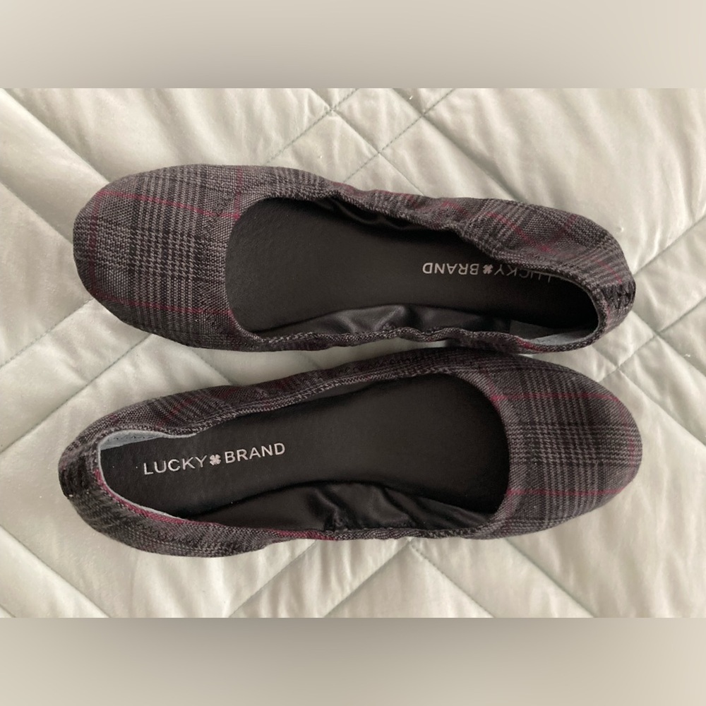 NWOB Lucky Brand Emmie Plaid Fabric Ballet Flats